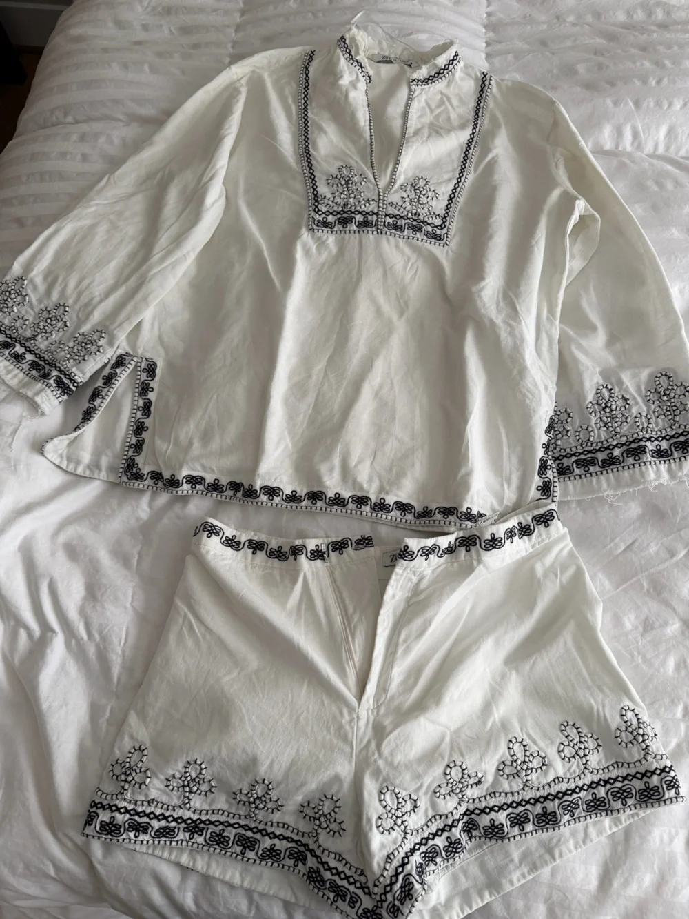 Zara White Casual Linen Blend Top
